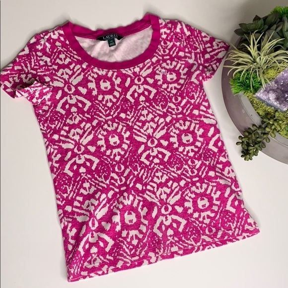 Ralph Lauren Bohemian print pink short sleeve Top women’s xs - Picture 1 of 6